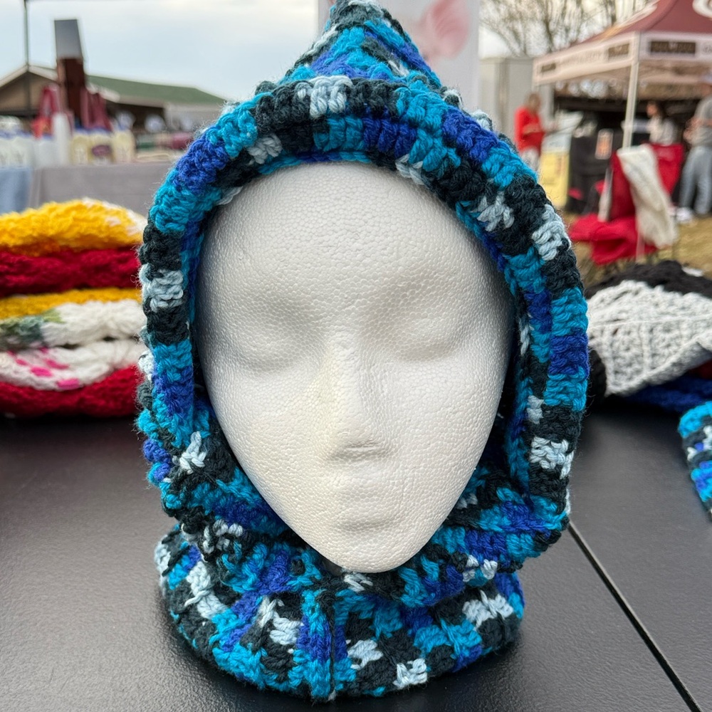 Blue and Black Knitted Scarf